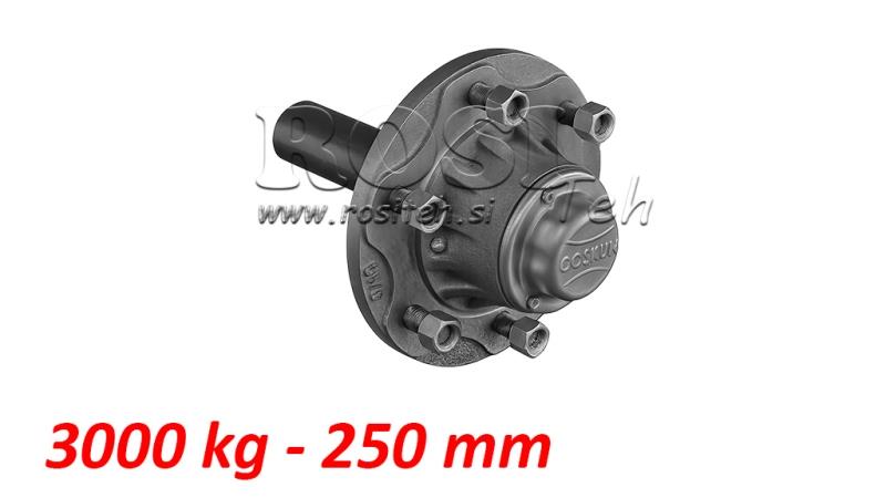 HALVAKSEL UDEN BREMSER - 3000 kg (6 SKRUER) - 250 mm