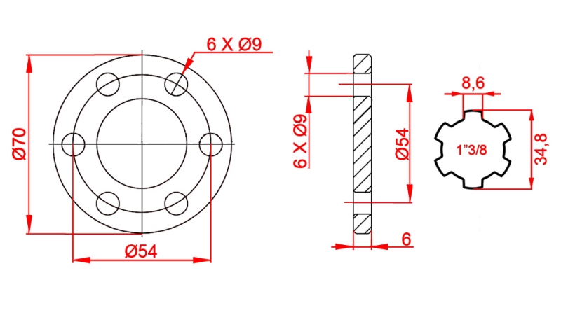 ADAPTATOR P.T.O. CU FLANȘĂ 6 HOLE 1 3/8