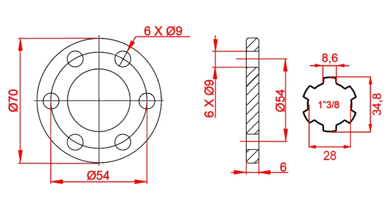 KARDANADAPTERI LAAIPALLA 6 REIKÄÄ 1-3/8 (90 mm)
