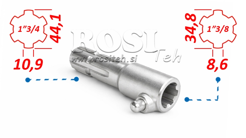 P.T.O. ADAPTER WITH PIN from 1”3/8 to 1”3/4