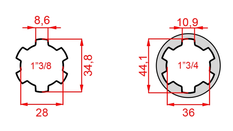 KARDANO ADAPTERIS SU KAIŠČIU IŠ 1-3/4 Į 1-3/8 (165 mm)