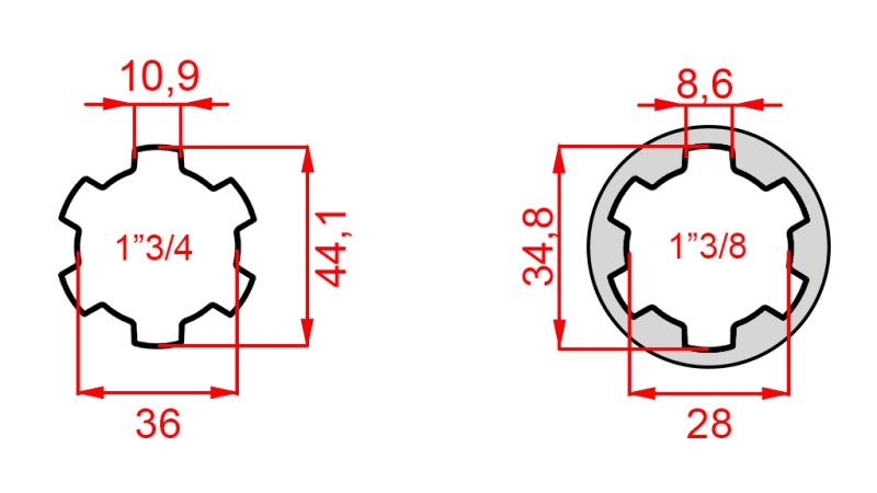 KARDANADAPTERI TAPILLA 1-3/8 → 1-3/4 (165 mm)