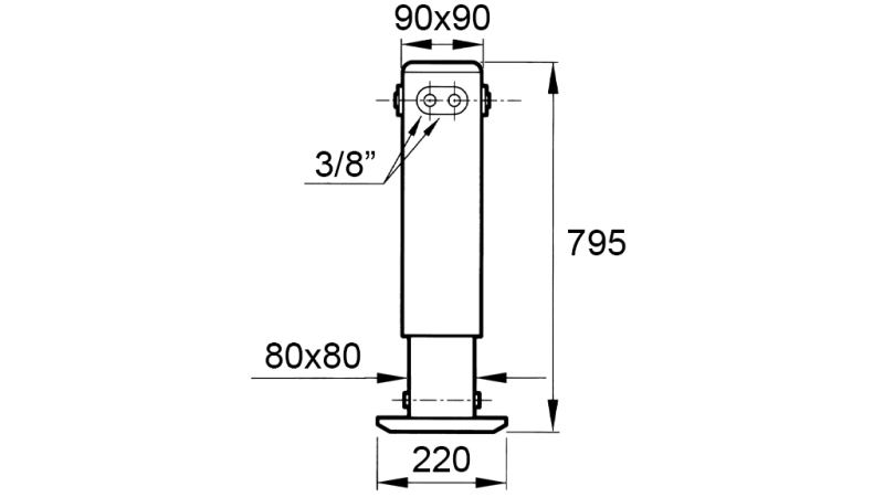 KAKSITOIMINEN HYDRAULINEN TUKIJALKA (90x90x795 mm) - ISKU 400 mm - 3.800 kg