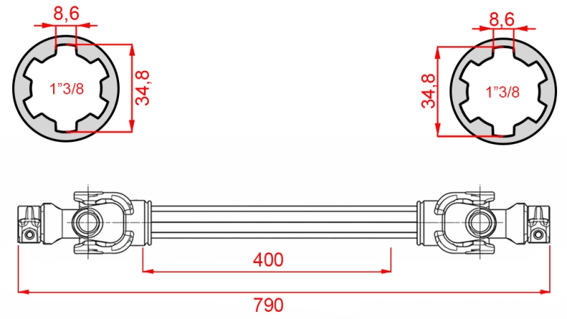 ECO KARDANOVÝ HŘÍDEL 790mm 35-60HP STANDARD