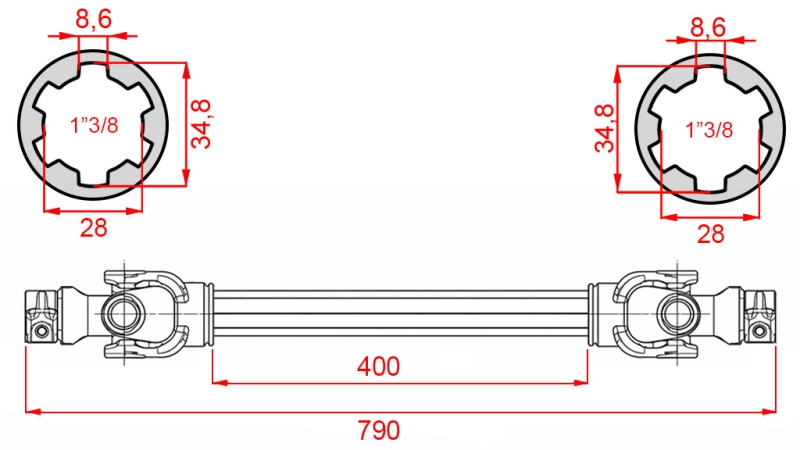 ECO KARDANAKSELI 790mm 35-60HP STANDARDI
