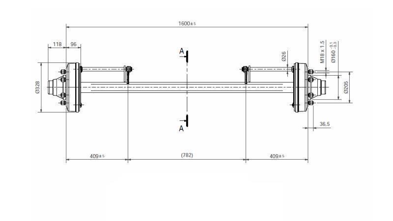AŠIS PRIEKABAI 8300 kg SU STABDŽIAIS (1600 mm)