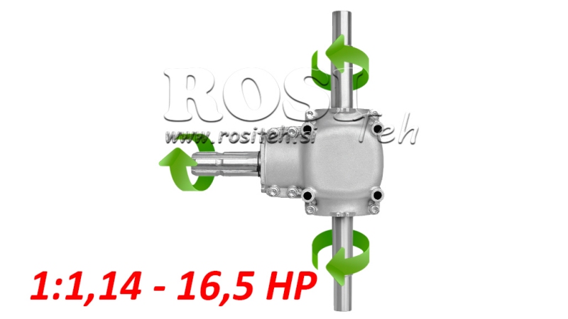 RIDUTTORE D'ANGOLO DOPPIO ASSE 1: 1,14 (16,5HP-12kW)