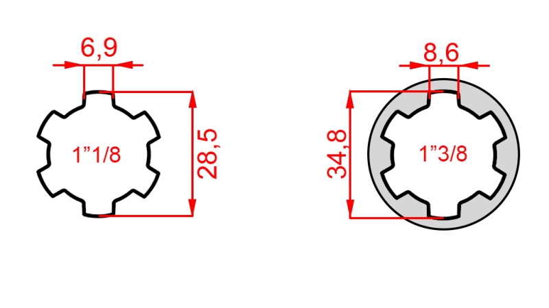 ADATTATORE CARDANICO DA 1-1/8 A 1-3/8 (140 mm)