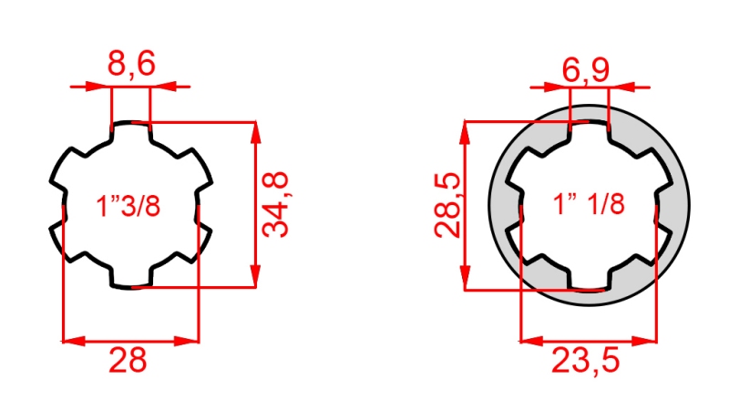 KARDANADAPTER FRAN 1-1/8 TILL 1-3/8 (140 mm)