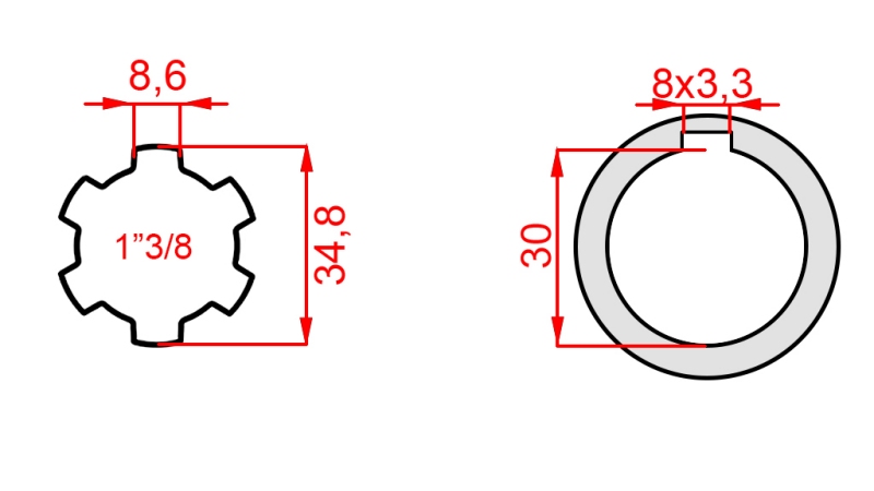 P.T.O. ADAPTER 1”3/8 - HOLE dia30mm