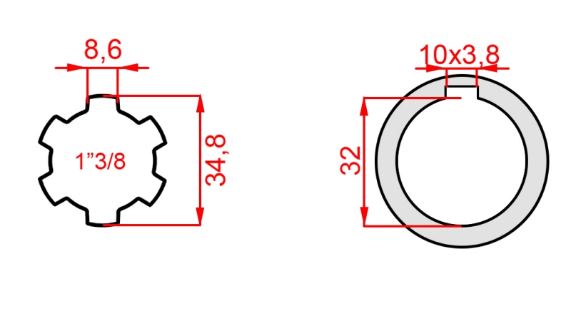 КАРДАНЕН АДАПТЕР 1-3/8 - ОТВОР fi 32 mm (150 mm)