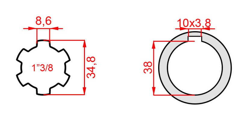 KARDANOVÝ ADAPTÉR 1-3/8 - OTVOR fi 38 mm (160 mm)