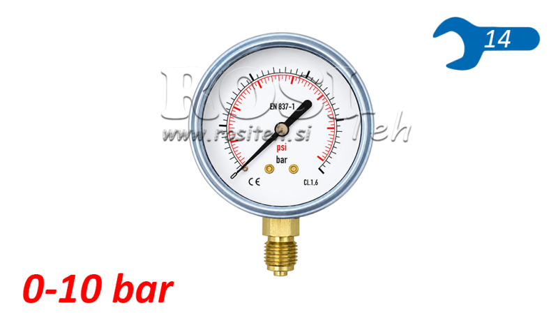 MANOMETRAS DN63 VERTIKALUS 0 - 10 BAR - 1/4