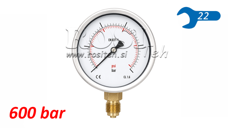 MANOMETRAS DN100 VERTIKALUS 0 - 600 BAR - 1/2