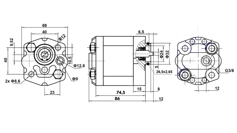 HIDRAULINIS SIURBLYS 10C2,7X302 2,7 CC DEŠINĖ