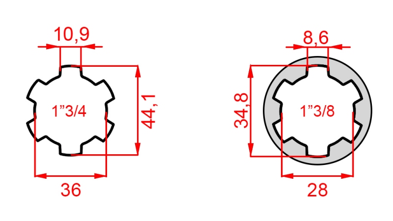 ADAPTATEUR CARDAN DE 1-3/8 À 1-3/4 (150 mm)