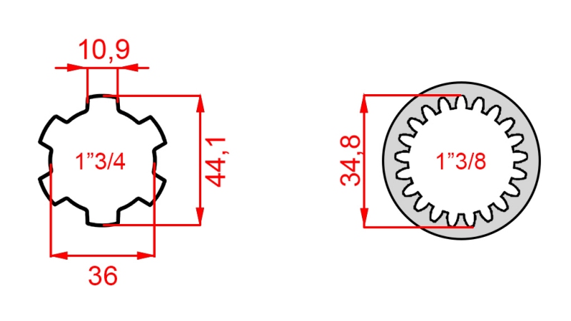 KARDANADAPTER FRA 1-3/8 (21 SPLINES) TIL 1-3/4 (150 mm)