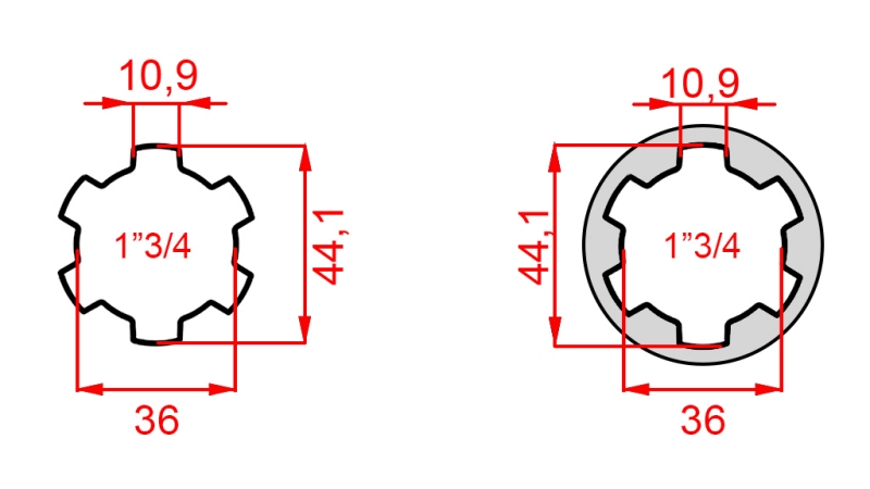 KARDANADAPTERI 1-3/4 → 1-3/4 (165 mm)