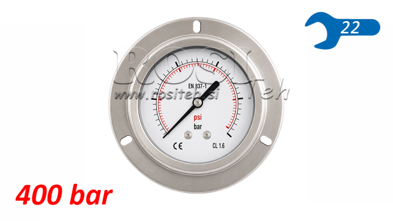 MANOMETRAS DN100 GALINIS 0 - 400 BAR - 1/2