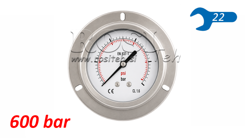 MANOMETRAS DN100 GALINIS 0 - 600 BAR - 1/2