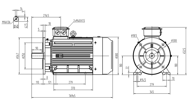 22KW-ELEKTRINIS VARIKLIS Y3 180L-4_1470RPM 3FAZĖS KOJOS+FLANŠAS-B3B5