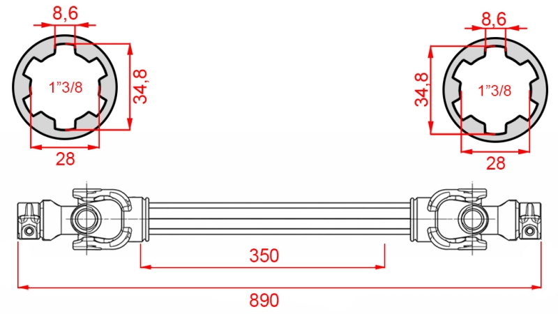 ECO KARDANAKSELI 890mm 30-75HP STANDARDI