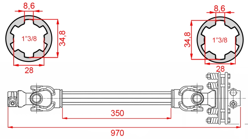 ECO KARDANAKSELI 970mm 70-110HP KITKAKYTKIMELLÄ