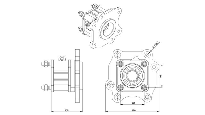 Dimensões DE SAÍDA PARA BOMBA HIDRÁULICA - MERCEDES ATEGO-1 - 6 FUROS