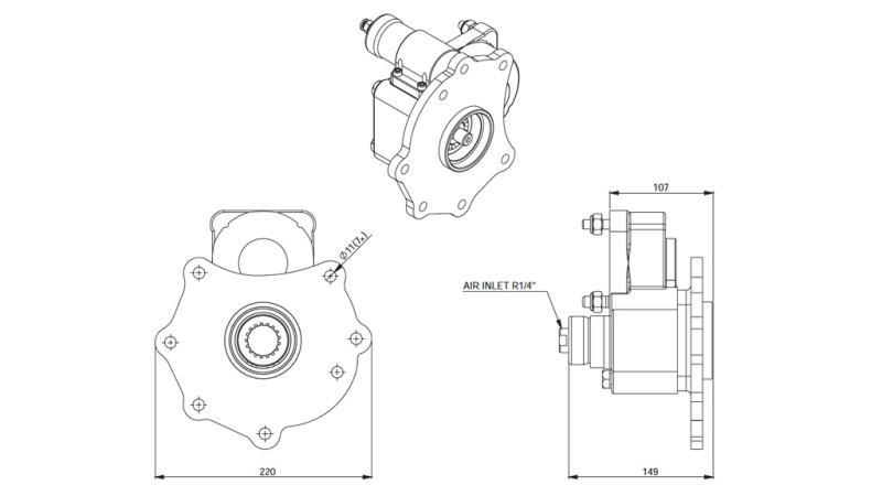 Dimensões DE SAÍDA PARA BOMBA HIDRÁULICA - MERCEDES ATEGO-2 - 7 FUROS