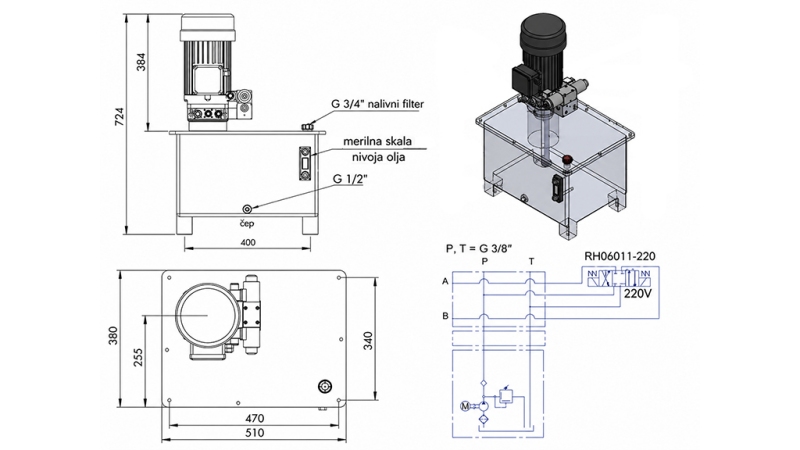 MINI HIDRAVLIČNI AGREGAT 380V AC (4 kW) - 8 cc - 12 lit/min - tank 40 lit