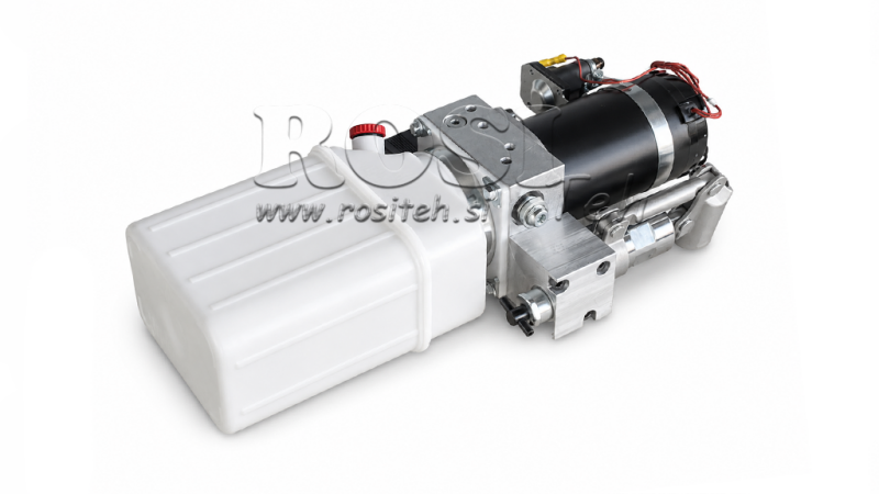 MINI HIDRAULINIS MODULIS 24V DC - 0.8KW = 0.5CC - 1.5 LITRO - VIENO VEIKIMO MODULIS (PVC) SU MANUALINE PUMP