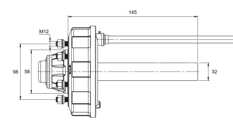 HALVAXEL MED BROMSAR - 450 kg (4 SKRUVAR) - 145 mm