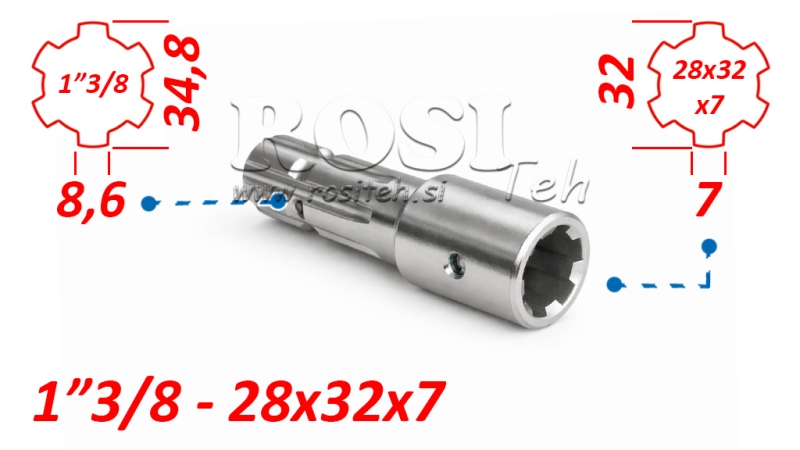 KARDANO ADAPTERIS IŠ 28x32x7 (6 DANTYS) Į 1-3/8 (145 mm)
