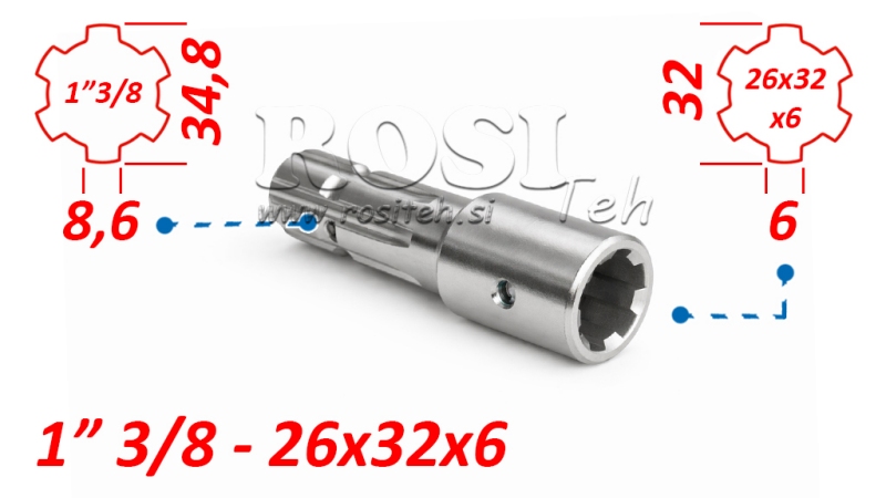 KARDANO ADAPTERIS IŠ 26x32x6 (6 DANTYS) Į 1-3/8 (145 mm)
