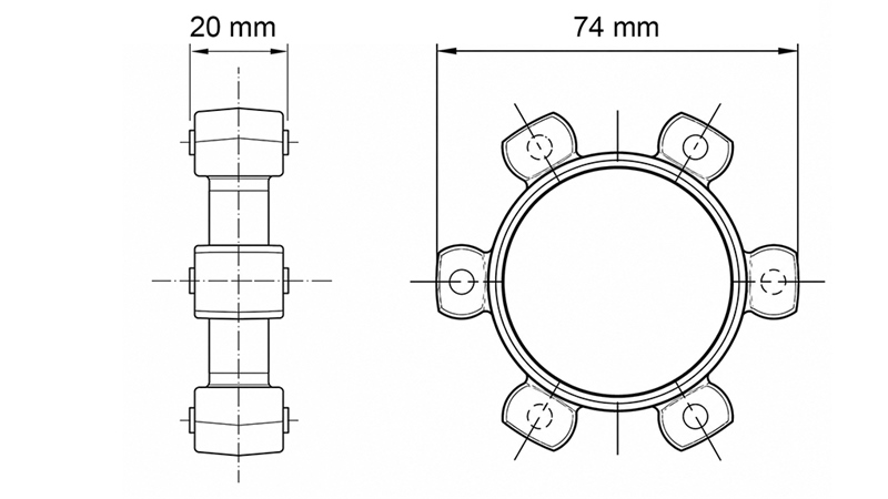 ŽVAIGŽDINĖ MOVA GUMINIAM ĮDĖKLUI ND16-ND17 (74mm)
