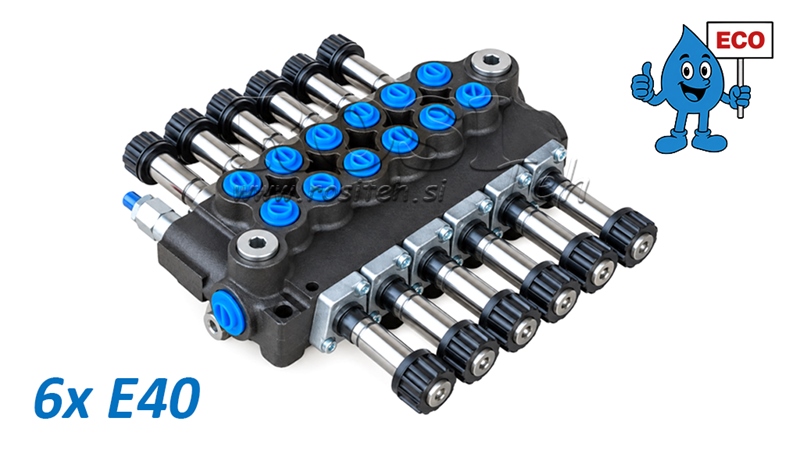 HIDRAULINIS ELEKTROMAGNETINIS VOŽTUVAS (BE RITĖIŲ) – 6 SEKCIJŲ SKIRSTYTUVAS 6xE40 ECO