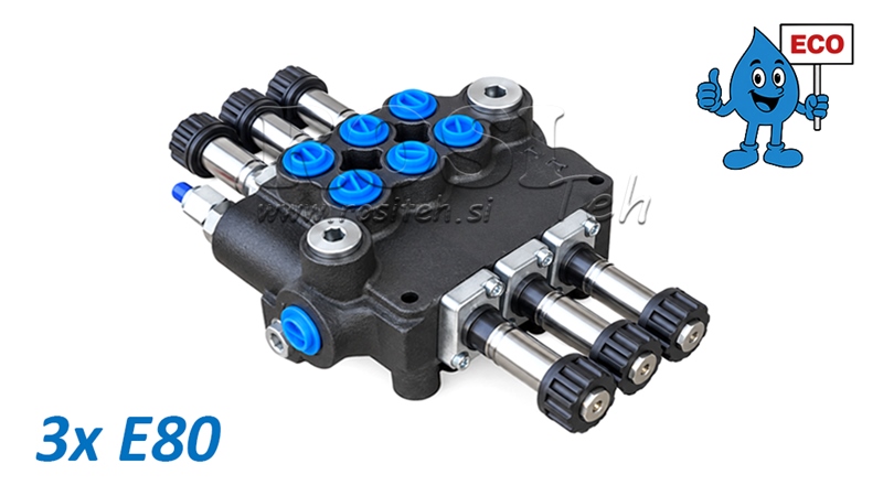 HIDRAULINIS ELEKTROMAGNETINIS VOŽTUVAS (BE RITĖIŲ) – 3 SEKCIJŲ SKIRSTYTUVAS 3xE80 ECO