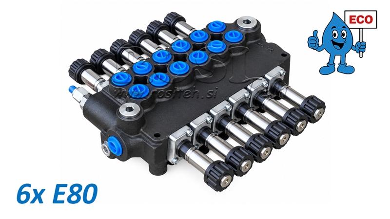 HIDRAULINIS ELEKTROMAGNETINIS VOŽTUVAS (BE RITĖIŲ) – 6 SEKCIJŲ SKIRSTYTUVAS 6xE80 ECO