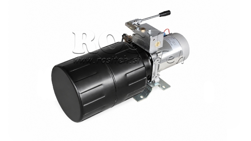 MINI HIDRAULIKUS EGYSÉG 12V DC - 1,6kW = 2,1cc - 8 lit - egyirányú egység KÉZI SZIVATTYÚVAL