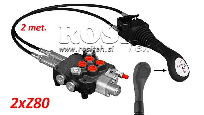 JOYSTICK SANS BOUTON - CÂBLE BOWDEN 2 m + DISTRIBUTEUR HYDRAULIQUE 2xZ80 + POSITION FLOTTANTE