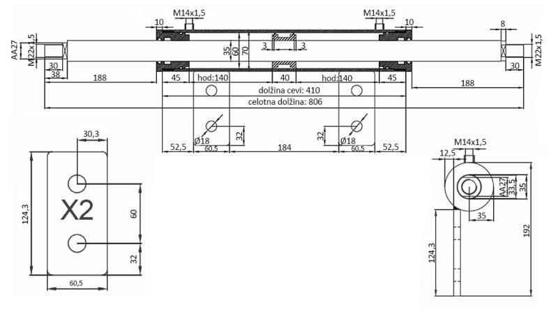 VALDYMO CILINDRAS DVIŠALIS 60/35-250