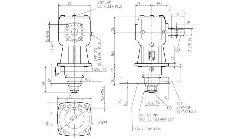 ENGRANAJE DE ÁNGULO LF-205J 1:1.92 (30HP-22kW)