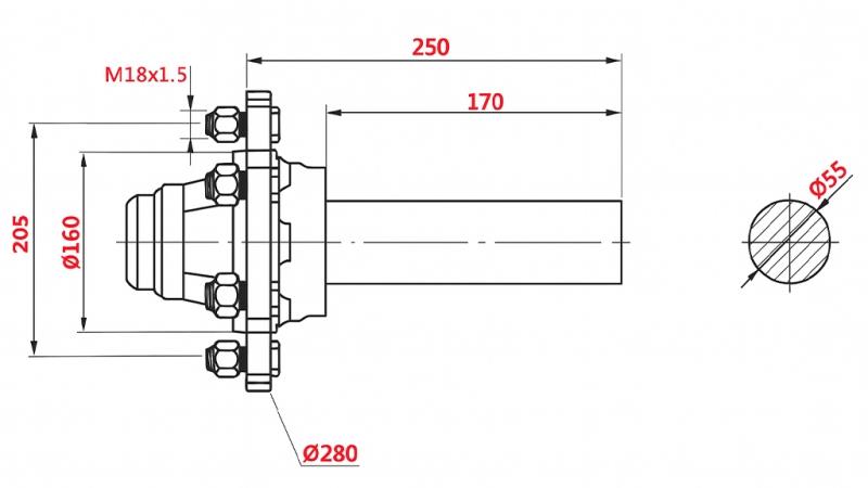 HALVAKSEL UDEN BREMSER - 3000 kg (6 SKRUER) - 250 mm