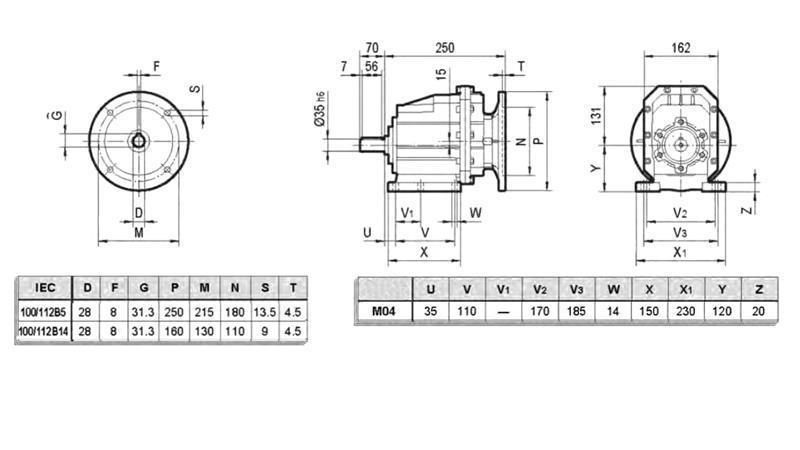 ERC04 REDUKTOR ELEKTRIMOOTORILE MS100 (2.2-3-4kW) SUHE 25:1