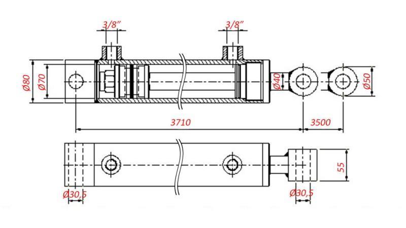 HYDRAULINEN SYLINTERI VAUNUN VETÄMISEEN - REIKÄ 70/40-3500