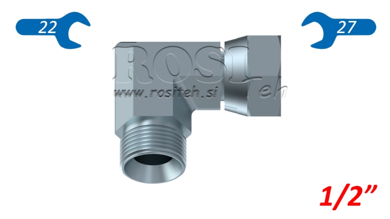 HÜDRAULILINE KÜLNENURK 90° BSP LÜHIKE PÖÖRDNUT-ISANE 1/2