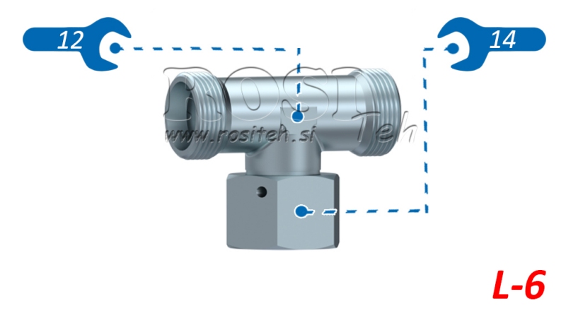 RACCORD EN T HYDRAULIQUE L-6 AVEC ÉCROU TOURNANT CENTRAL M12X1,5