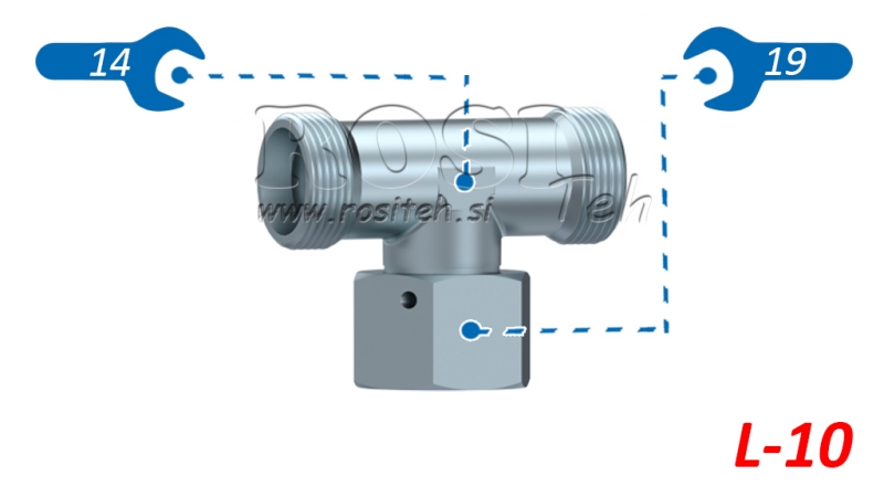 HIDRAULINIS T-JUNGIMAS L-10 SU CENTRINE PASUKAMA VERŽLE M16X1,5