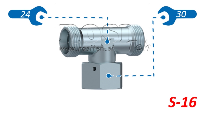 HÜDRAULILINE T-LIITMIK S-16 KESKMISE PÖÖRDMUTRIGA M24X1,5