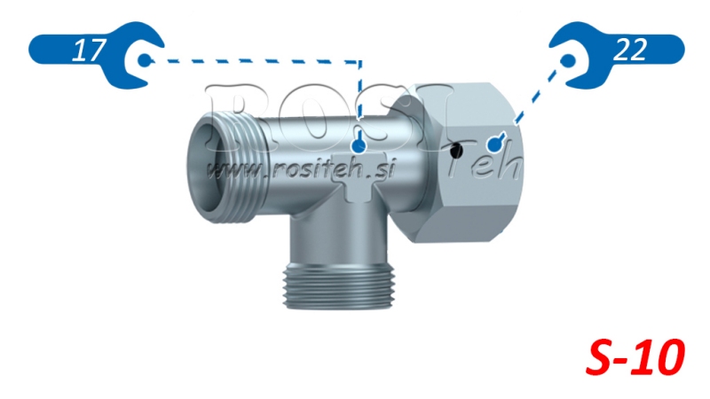 HYDRAULISK T-STYKKE S-10 MED SIDE SVINGMUTTER M18X1,5